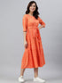 Orange Cotton Woven Design Tiered Western Dress